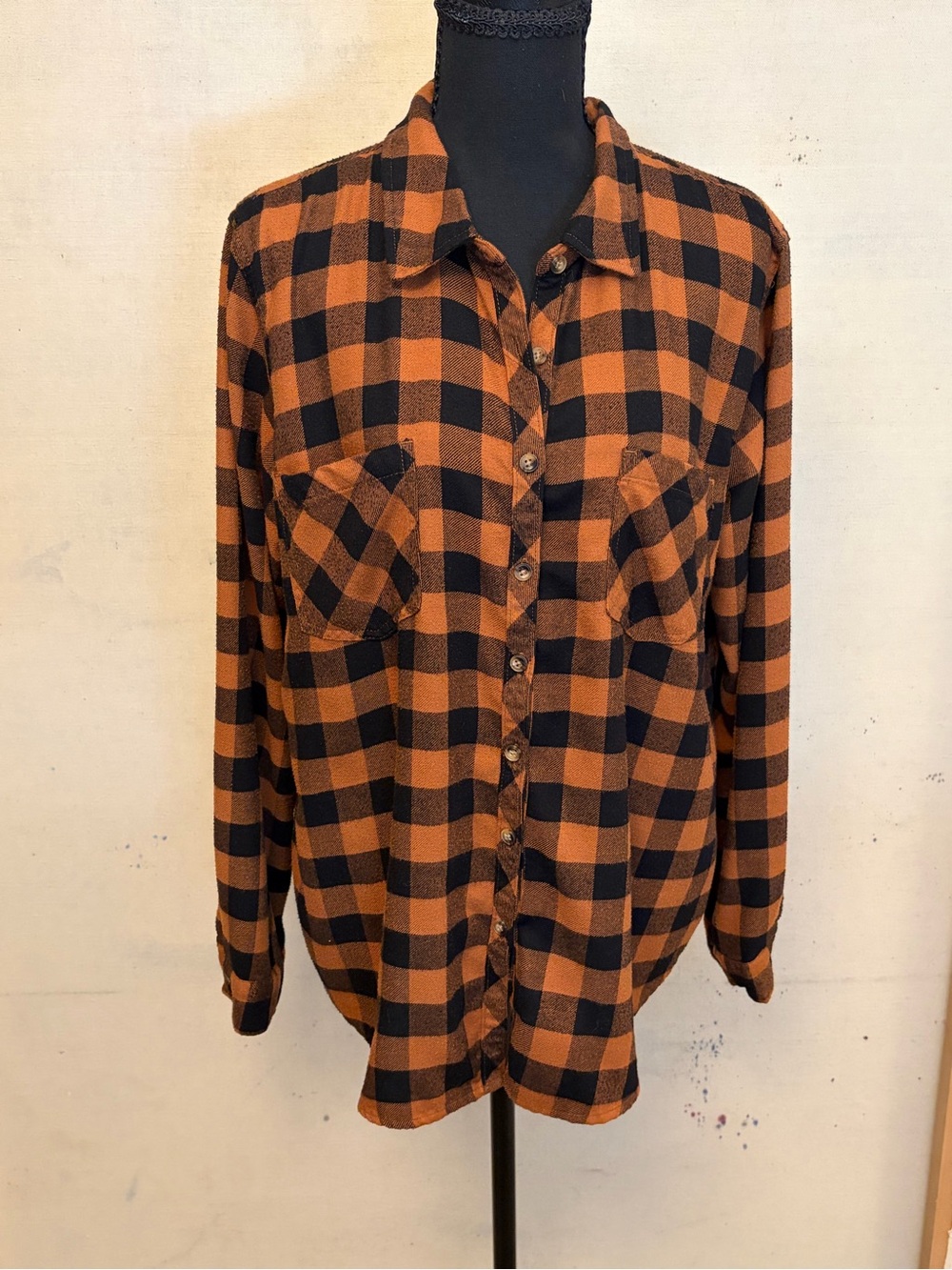 Women’s Rust Orange and Black Flannel Shirt by Maurices, Size XL